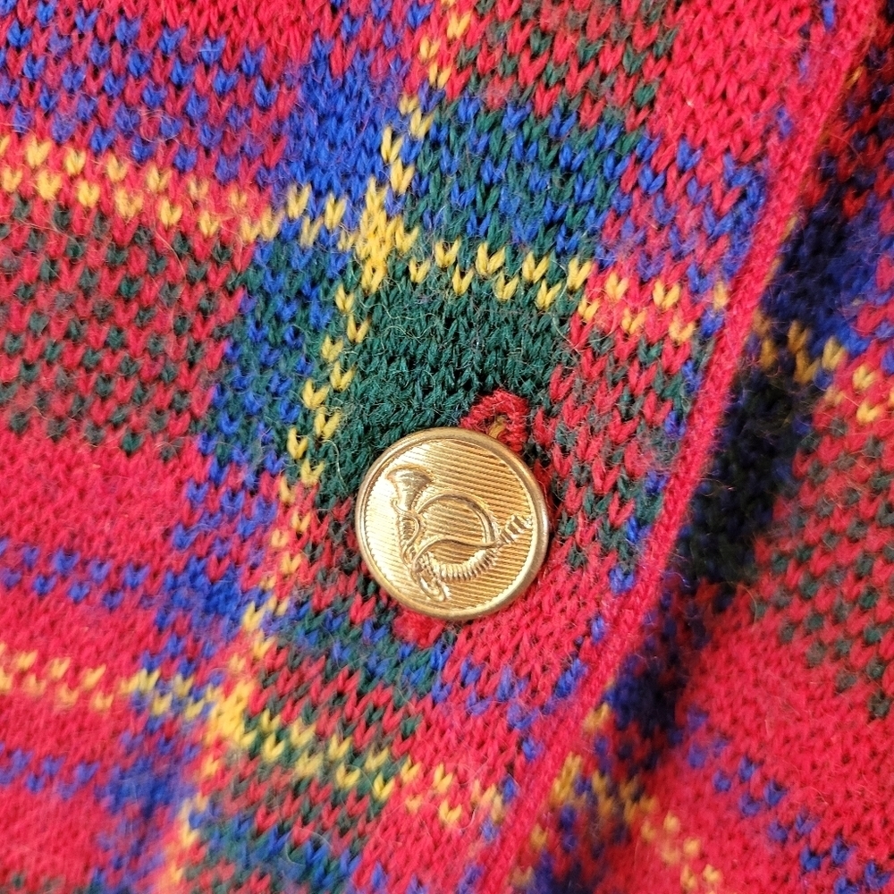 Vintage Westbound Primary Color Plaid Button Down Acrylic Wool Sweater Vest - Picture 2 of 6